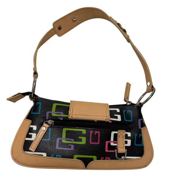 VTG Y2K 00's Guess Black Multi Color Monogram Murakami Style Baguette Bag Purse - Picture 4 of 6